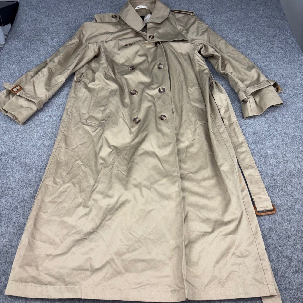 Evan-Picone Trench Coat Womens Tan Khaki Belted Scarf Print Lining Long Jacket